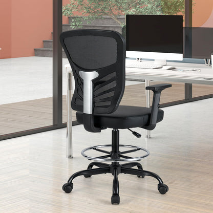 Height-adjustable Drafting Chair with Adjustable Armrests and Footrest Ring