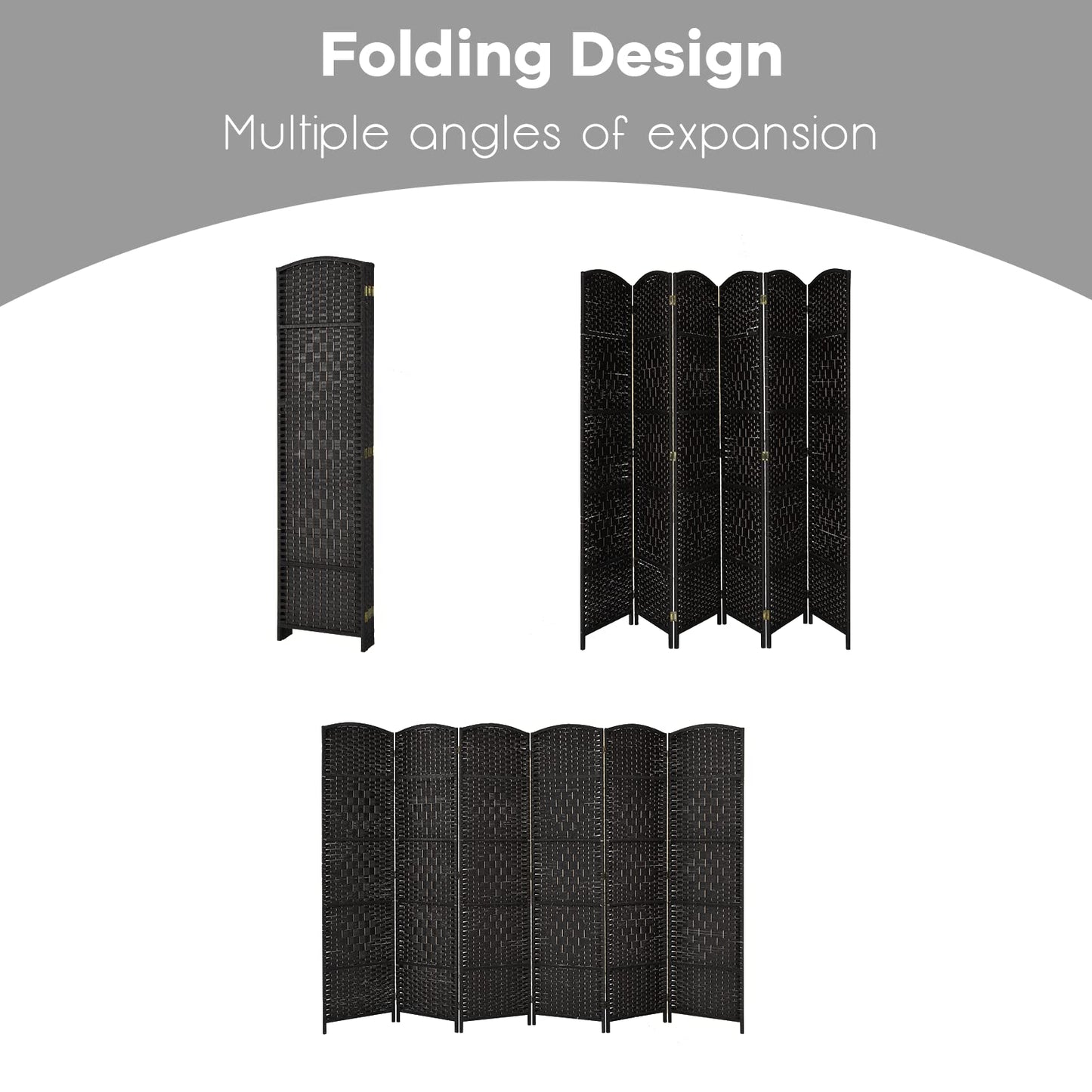 6 Panel Folding Room Divider with Hand-Woven Wicker for Home Office