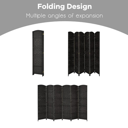6 Panel Folding Room Divider with Hand-Woven Wicker for Home Office