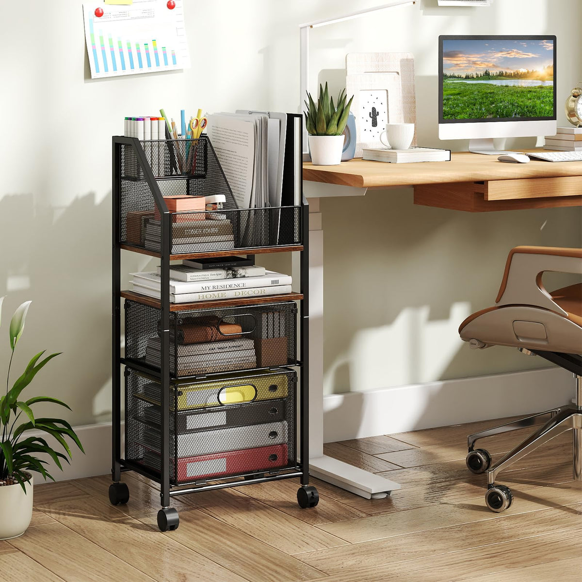 Rolling File Utility Cart with 2 Drawers and Lockable Wheels for Home Office