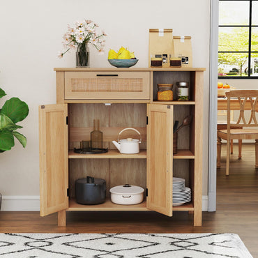 Buffet Sideboard with Rattan Woven Doors and Adjustable Shelf