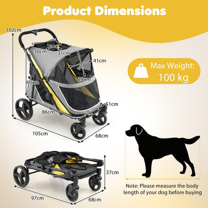 Dog Stroller for Large Dogs with One-Step Brake & Mesh Windows and Storage Bag