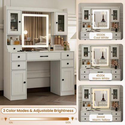 Vanity Desk with Mirror and Lights for Bedroom