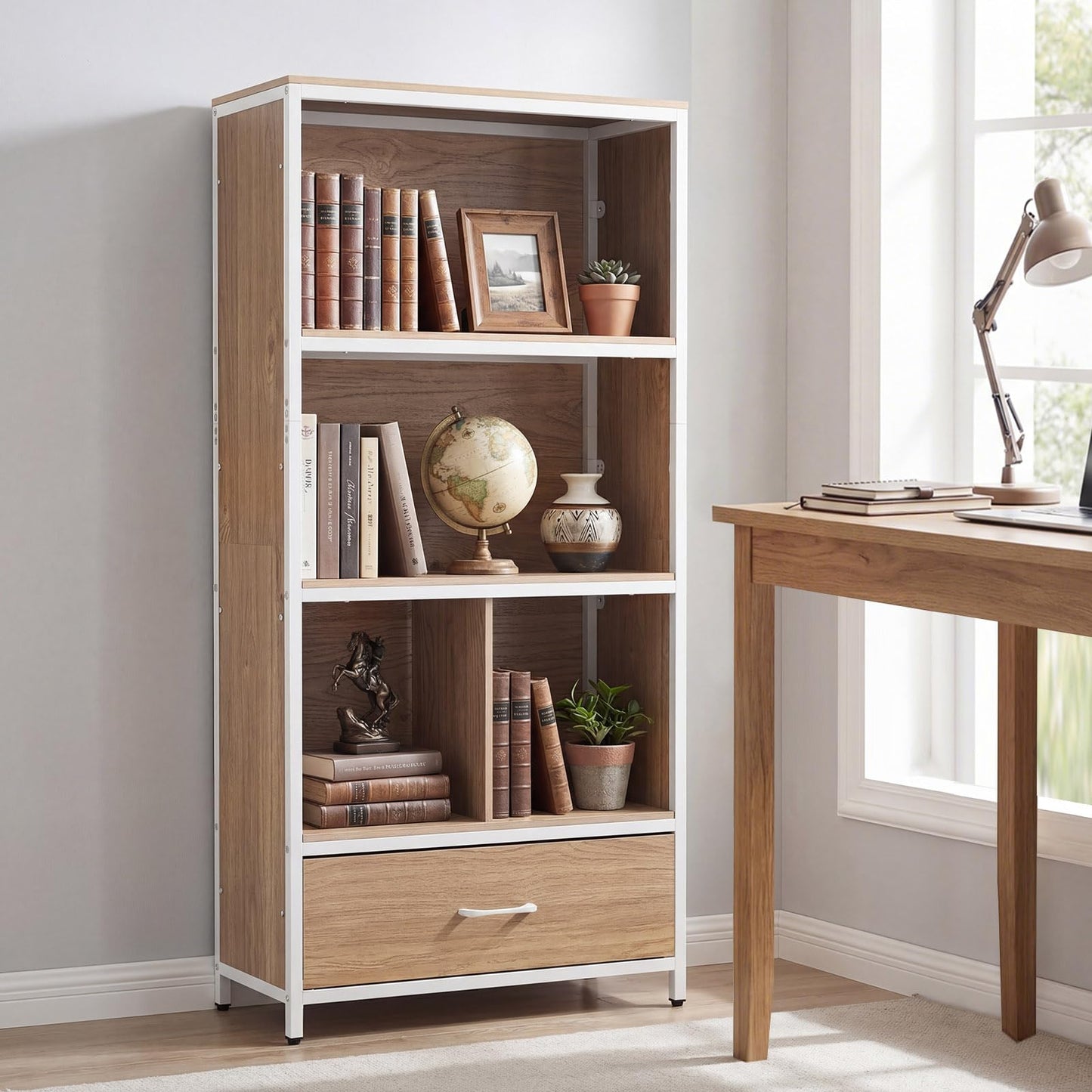 5-Tier Bookshelf, Freestanding Storage Bookcase Cabinet with 4 Storage Compartments