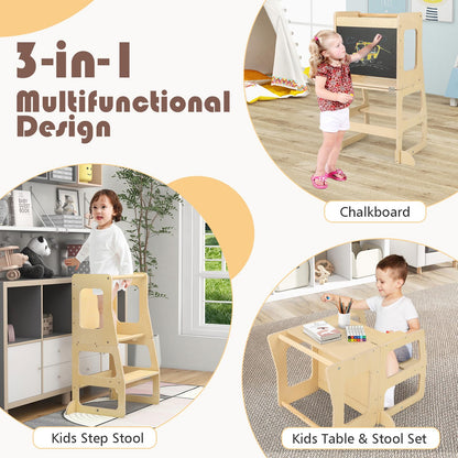 3 in 1 Toddler Kitchen Learning Tower with Chalkboard