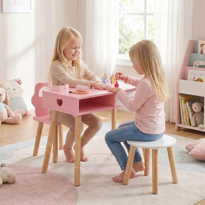 Kids Pretend Nail Salon Playset with Chair and Stool Wooden Toddlers Makeup and Manicure Kit