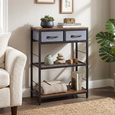 3-Tier Narrow Console Table with 2 Fabric Drawers and Open Shelves