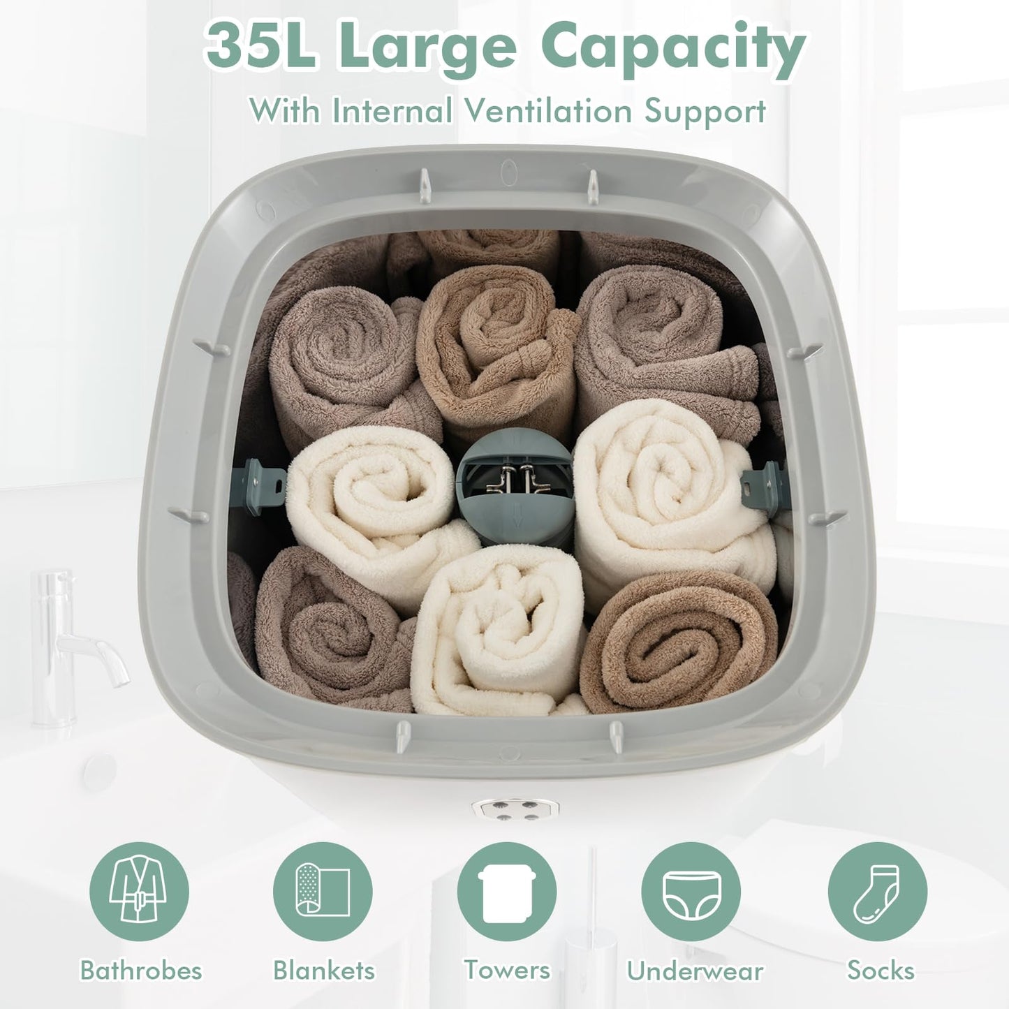 20/35L Large Towel Warmer Bucket with PTC Heater and Fragrant Disc Holder