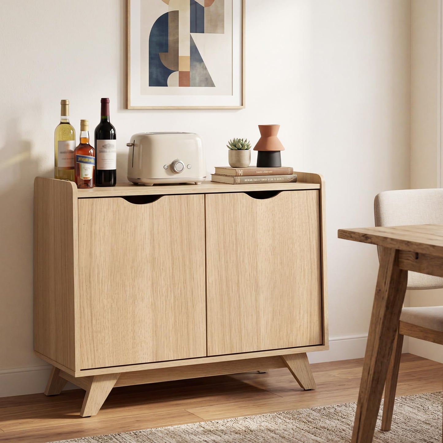 2 Door Storage Cabinet, Wooden Buffet Sideboard with 5-Level Adjustable Shelf