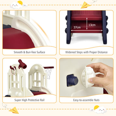 6 in 1 Freestanding Slides with Basketball Hoop
