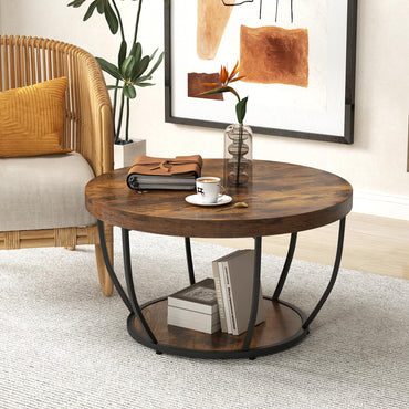 2-Tier Metal Frame Industrial Accent Cocktail Center Unit Sofa Side Tea Table