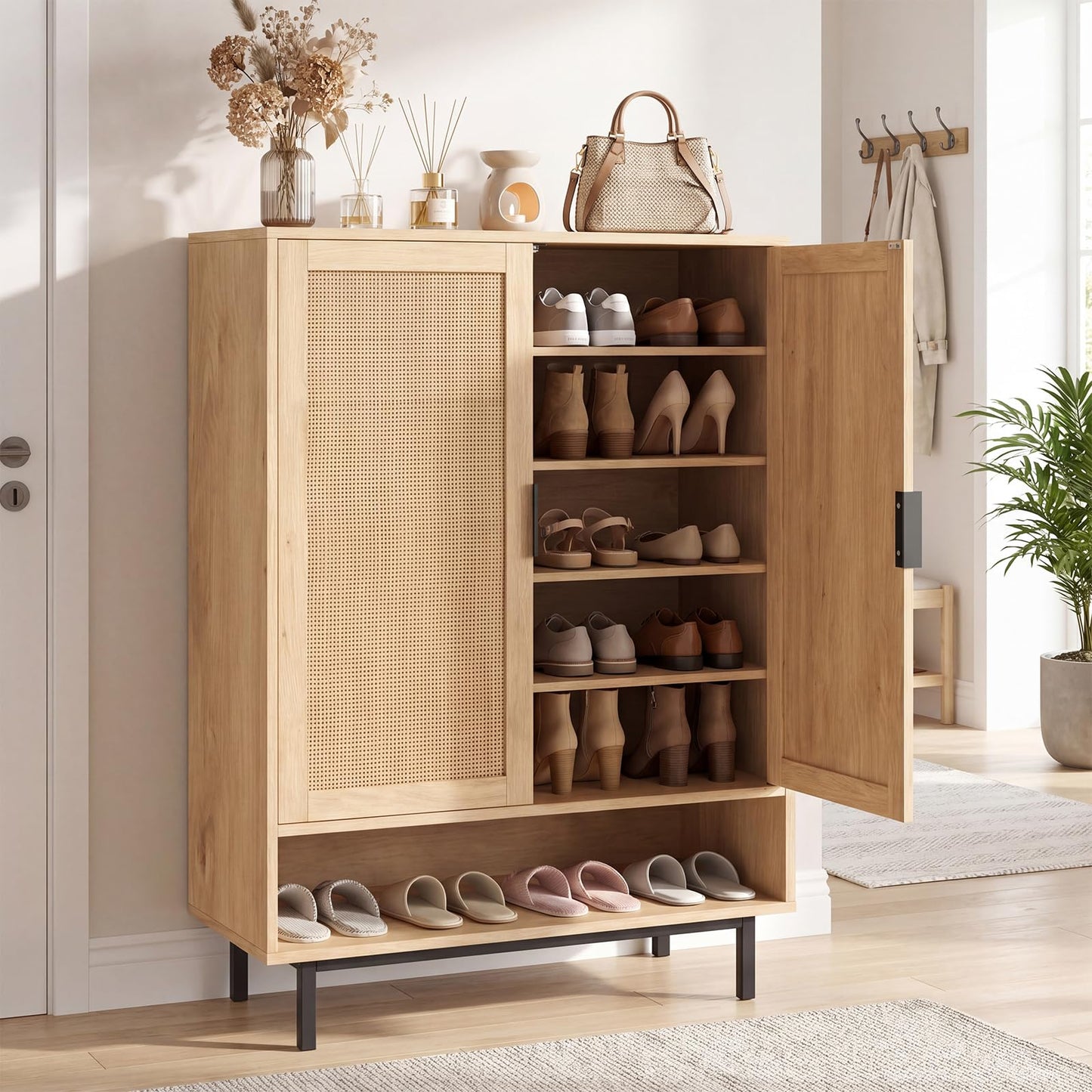 108CM Tall Shoe Cabinet 6-Tier with 2 Doors and Adjustable Shelves