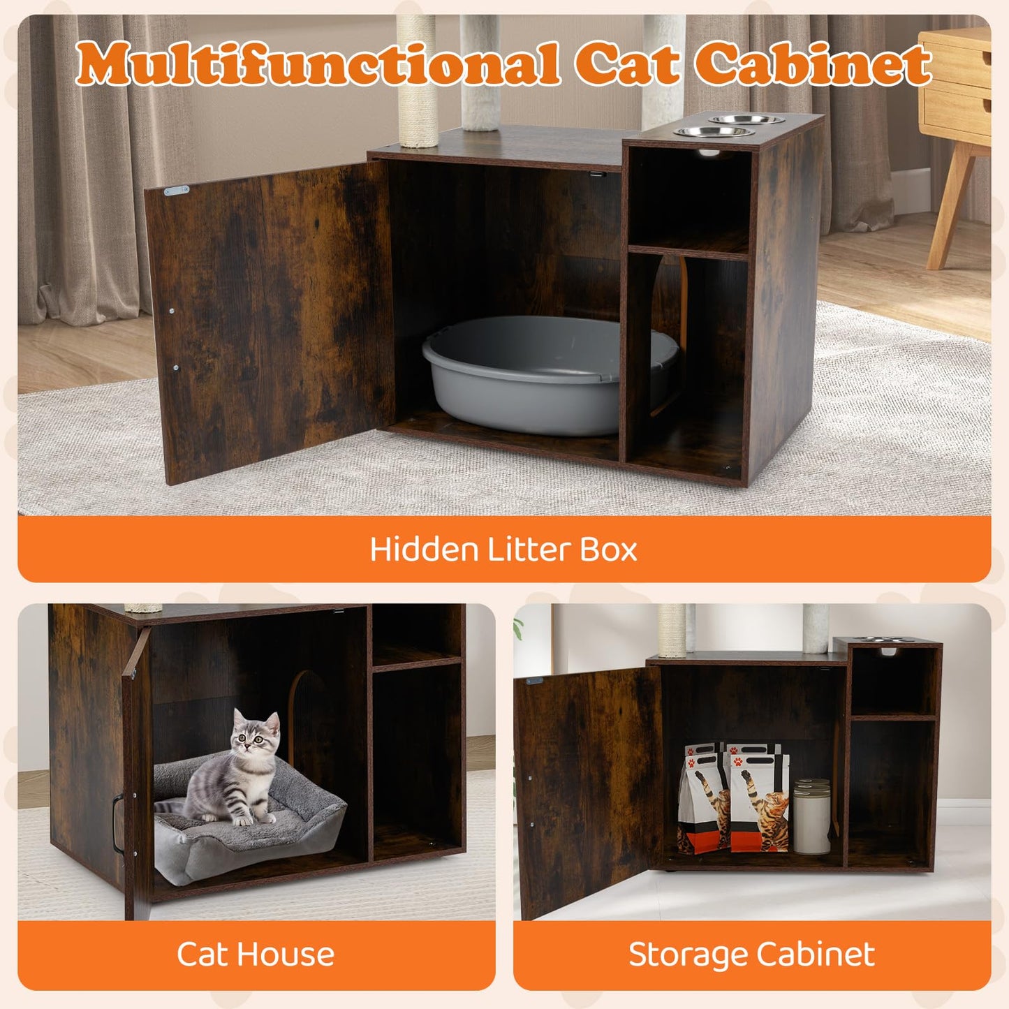 Cat Tree with Litter Box Enclosure, Cats Climbing Tower