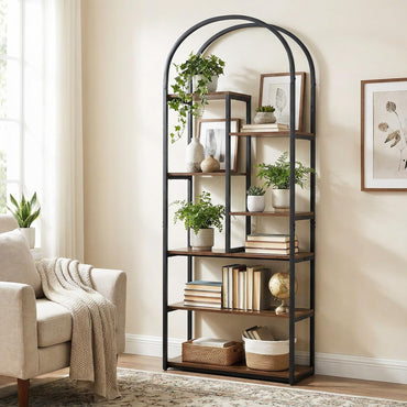 Arched Bookshelf, Metal Frame Bookcase Shelving Unit