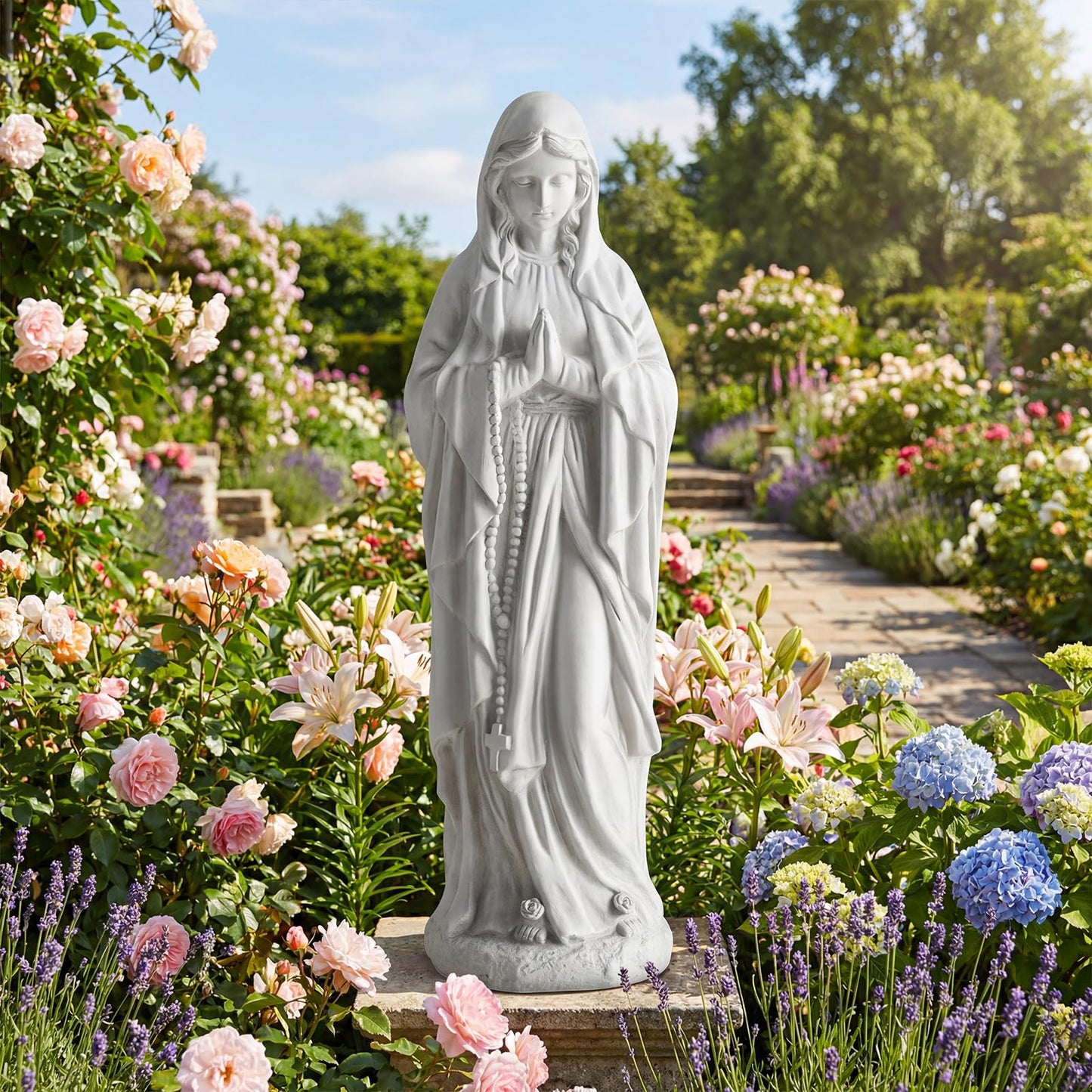 Garden Statue, Tall Virgin Mary/St. Francis Statue, Indoor Outdoor Religious Sculpture Art Decoration