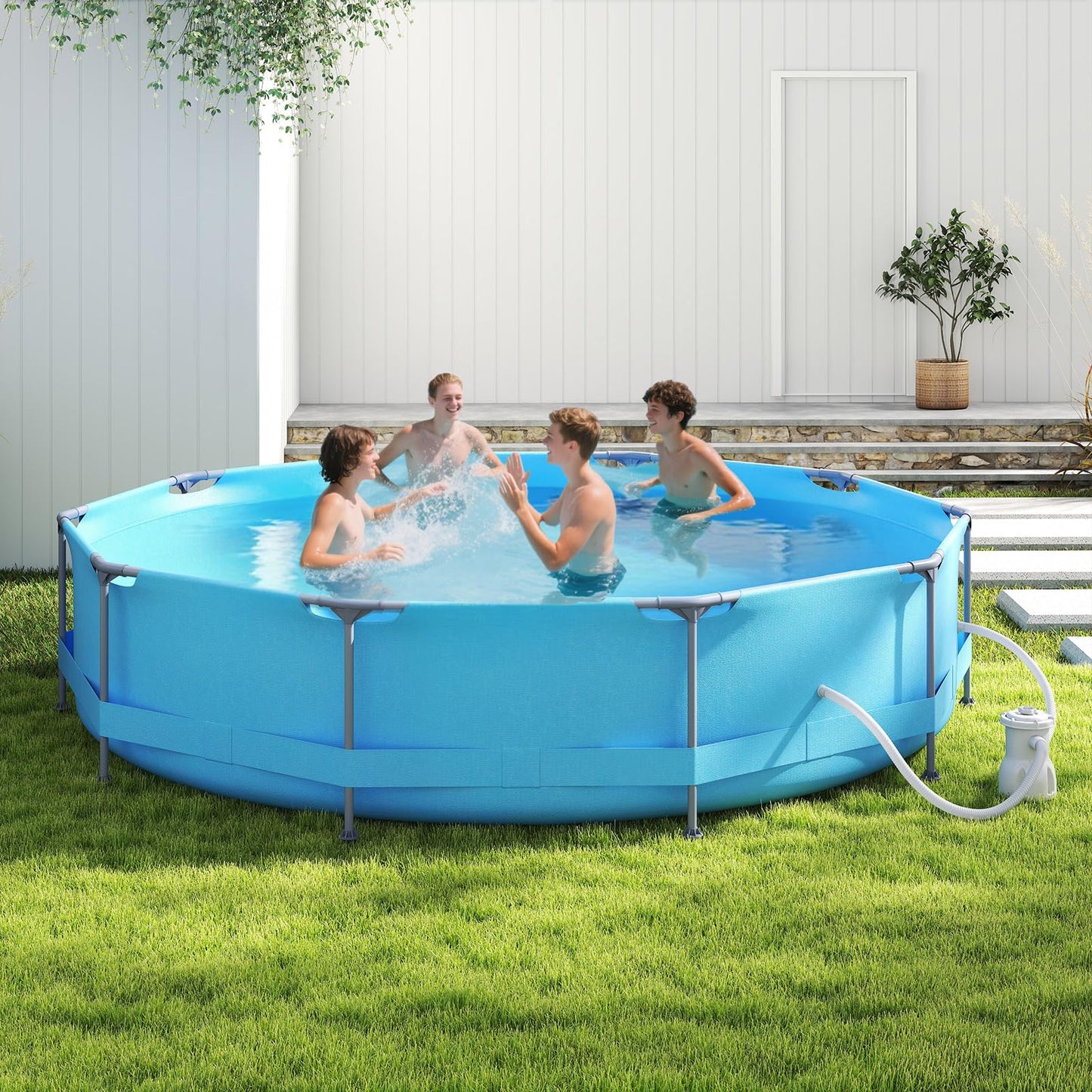 10/12 Feet Round Outdoor Framed Pool Set with Filter Pump