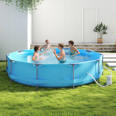 10/12 Feet Round Outdoor Framed Pool Set with Filter Pump