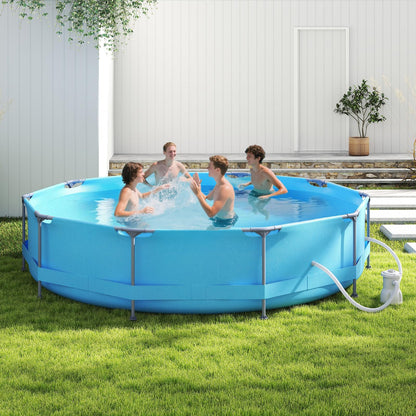 10/12 Feet Round Outdoor Framed Pool Set with Filter Pump
