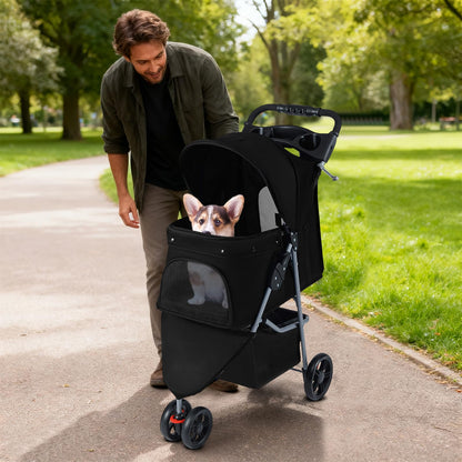 Pet Stroller with Adjustable Canopy and 3 Shock-absorbing Wheels