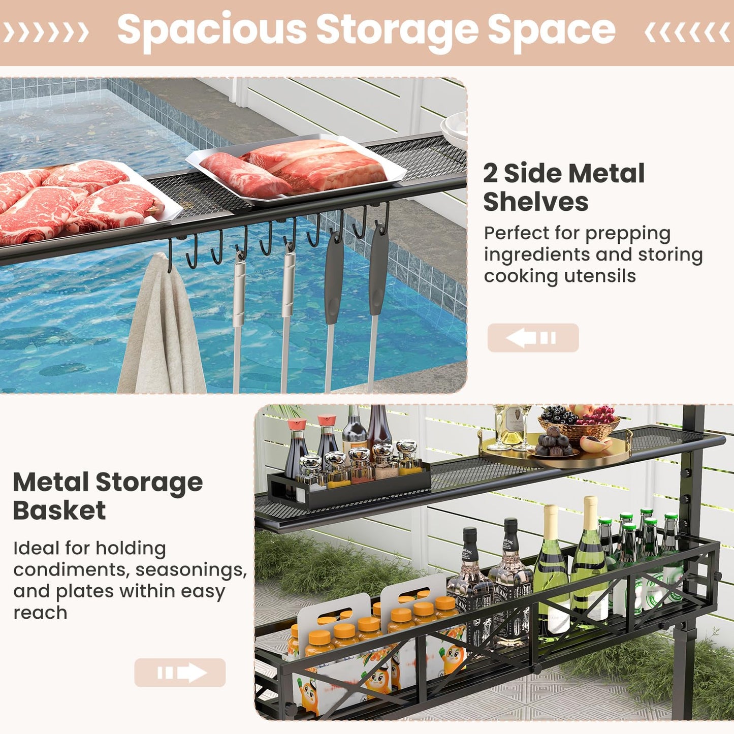 Fire Resistant Waterproof Outdoor BBQ Shelter with 2 Side Shelves