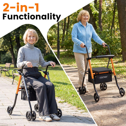 Adjustable Height Folding Lightweight Rollator Walker with Backrest