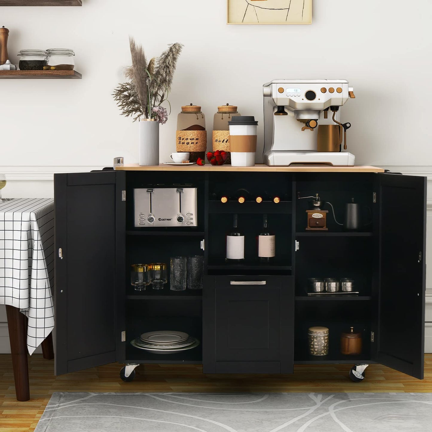 Drop-Leaf Kitchen Island on Wheels, Rolling Storage Trolley Cart