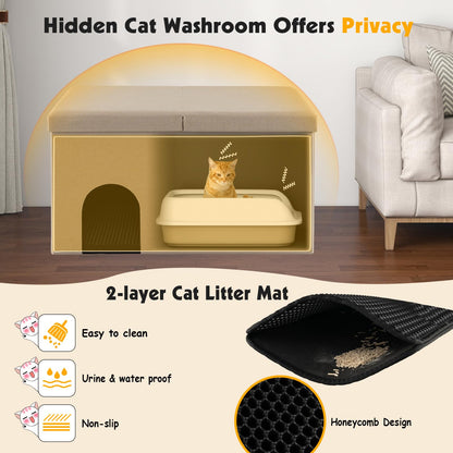 3-in-1 Hidden Cat Washroom Ottoman Shoe Bench