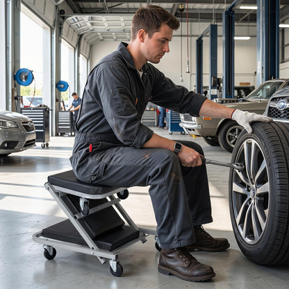 6 Rotatable Wheels, Z-Creeper Seat, Padded Mechanics Creeper Stool