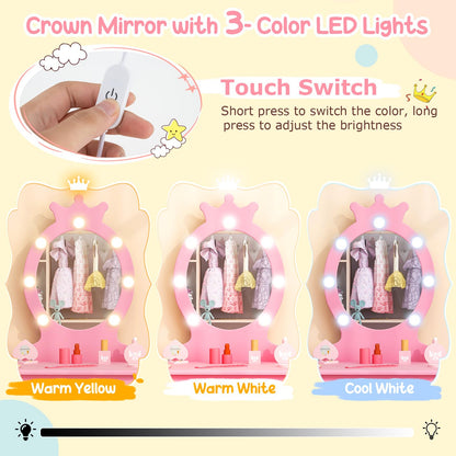 Kids Vanity Set with Lighted Mirror and Adjustable Brightness for Kids Aged 3 to 7 Years Old