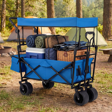 100 L Folding Garden Cart with Adjustable Handles and Canopy