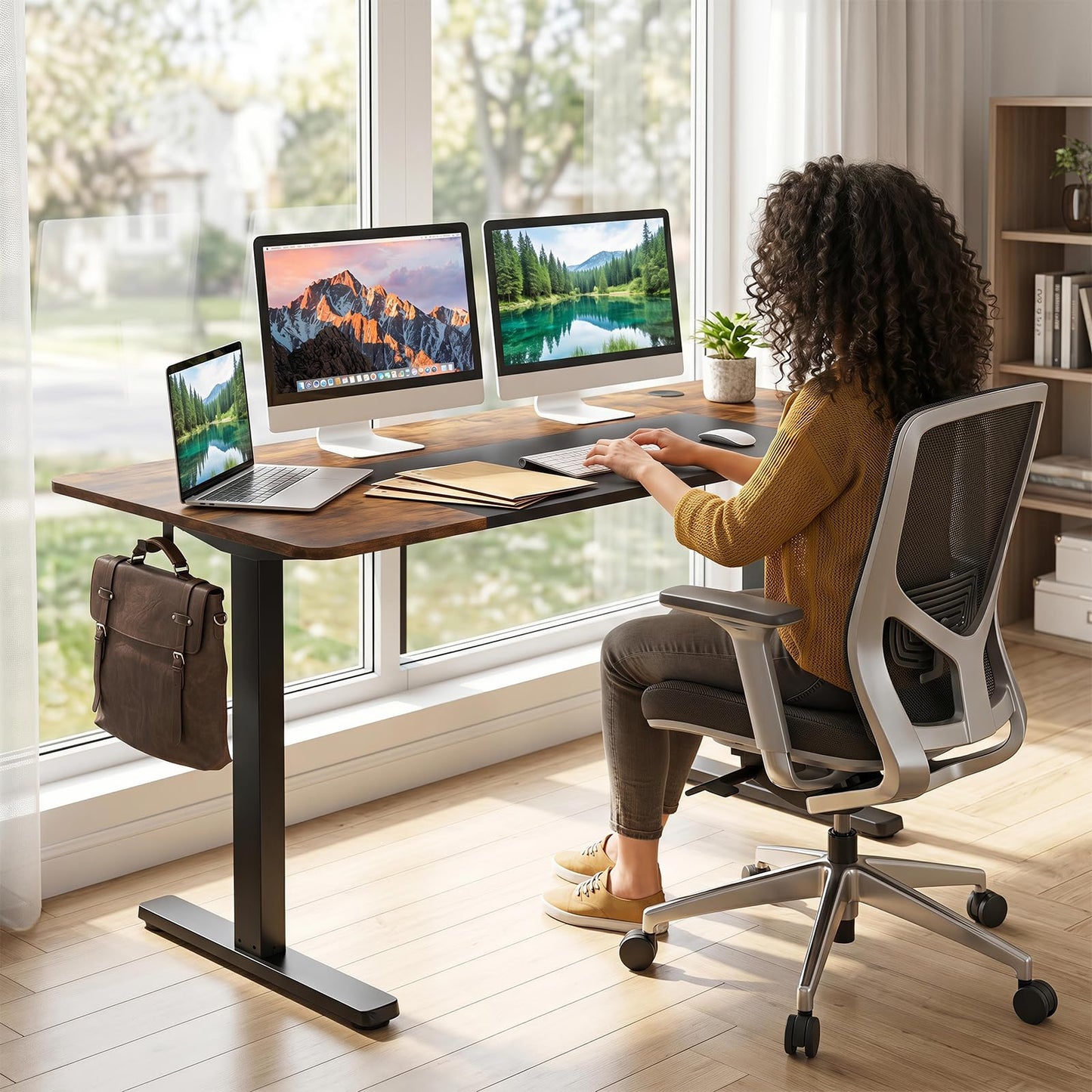 140x60 CM Electric Standing Desk with 3 Memory Heights & LED Panel for Home Office