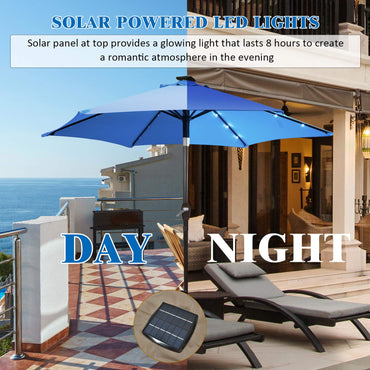 2.7m 18 Solar Powered LED Lights Patio Umbrella with Tilt and Crank Handle