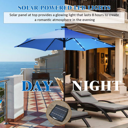 2.7m 18 Solar Powered LED Lights Patio Umbrella with Tilt and Crank Handle