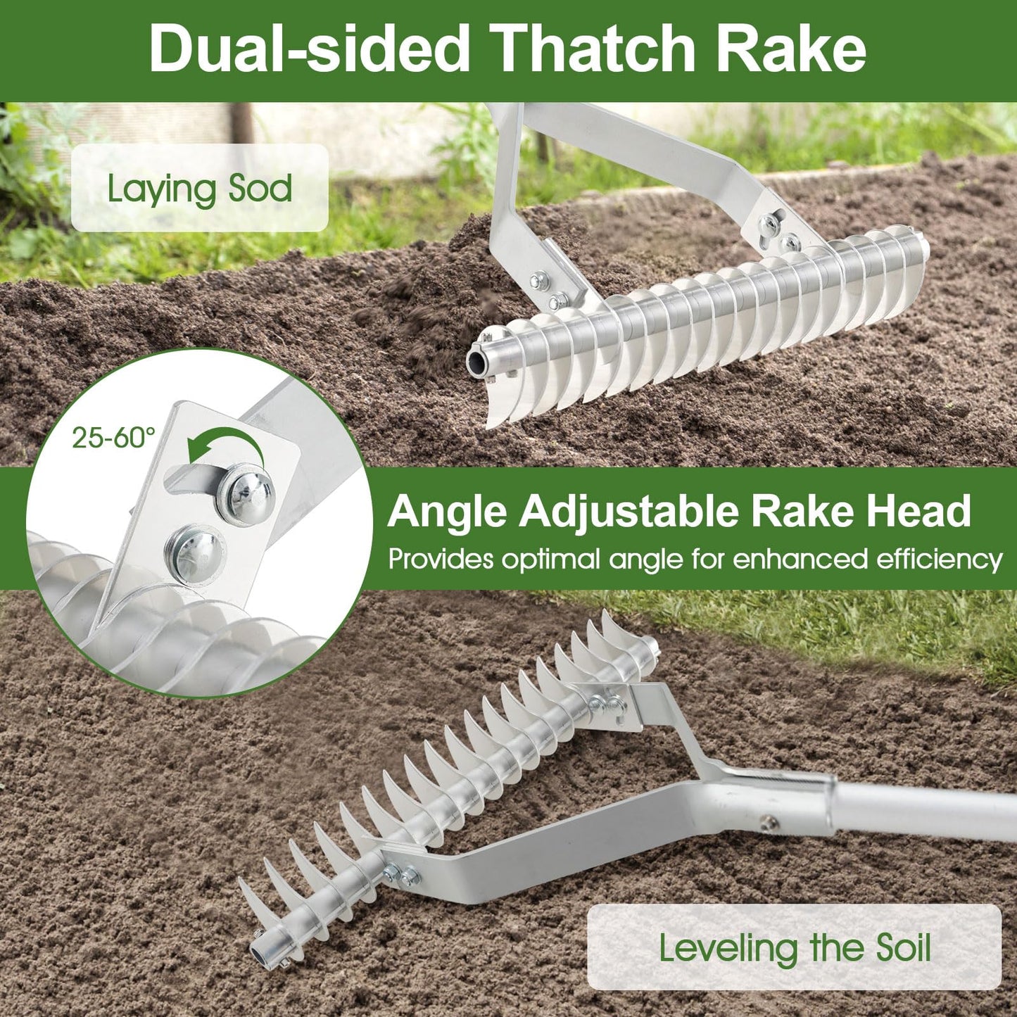 178 cm Aluminum Garden Thatch Rake