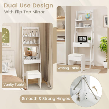 Vanity Desk Set with Flip Top Mirror and Hooks
