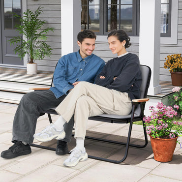 Double Camping Chair, 2-Person Folding Loveseat with Detachable Cushion