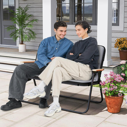 Double Camping Chair, 2-Person Folding Loveseat with Detachable Cushion