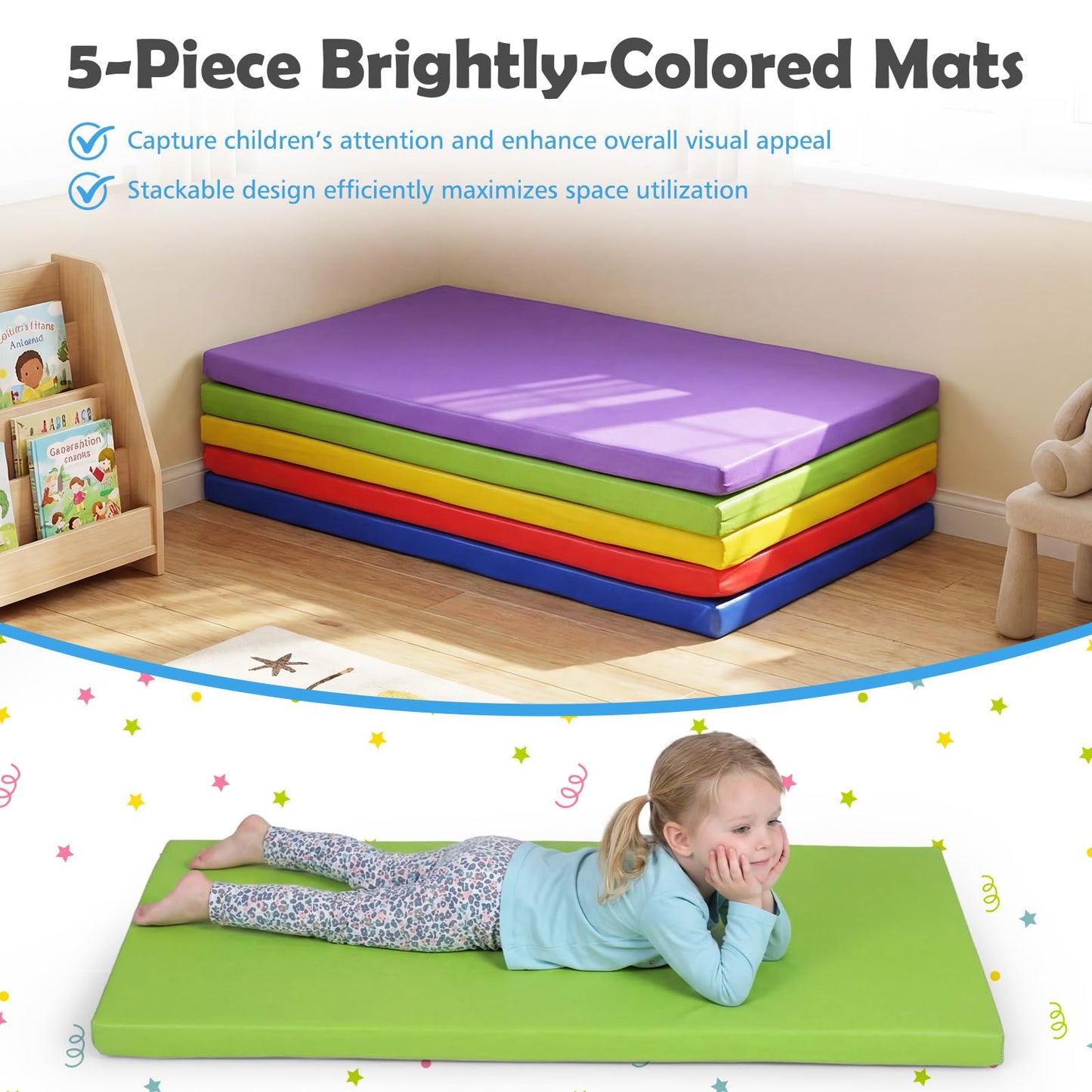 5 Pcs Kids Nap Mat, 5.5cm Thick Sponge Children Floor Rest Mats
