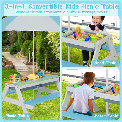 3 in 1 Wooden Sand & Water Play Table and Bench Set