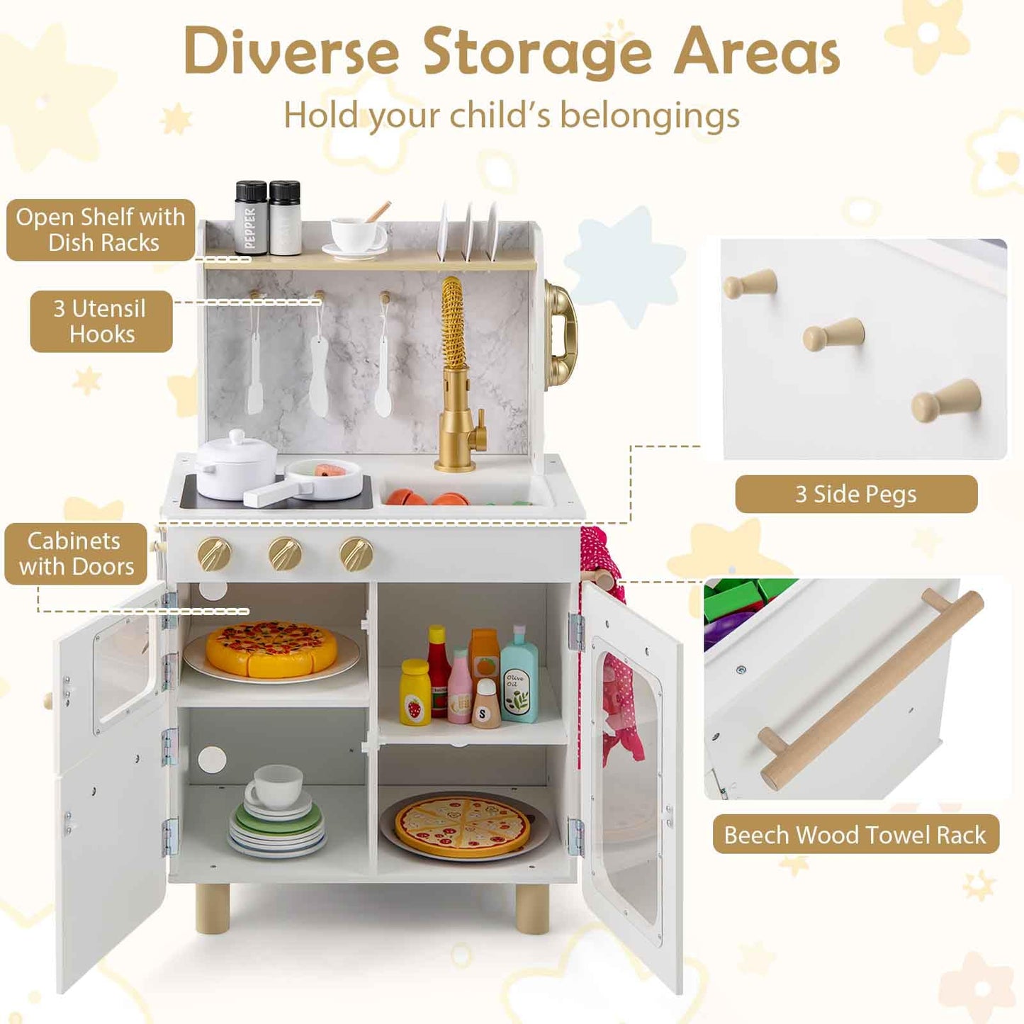 Kids Kitchen Setwith Stoves Faucet Sink Telephone Microwave and Oven