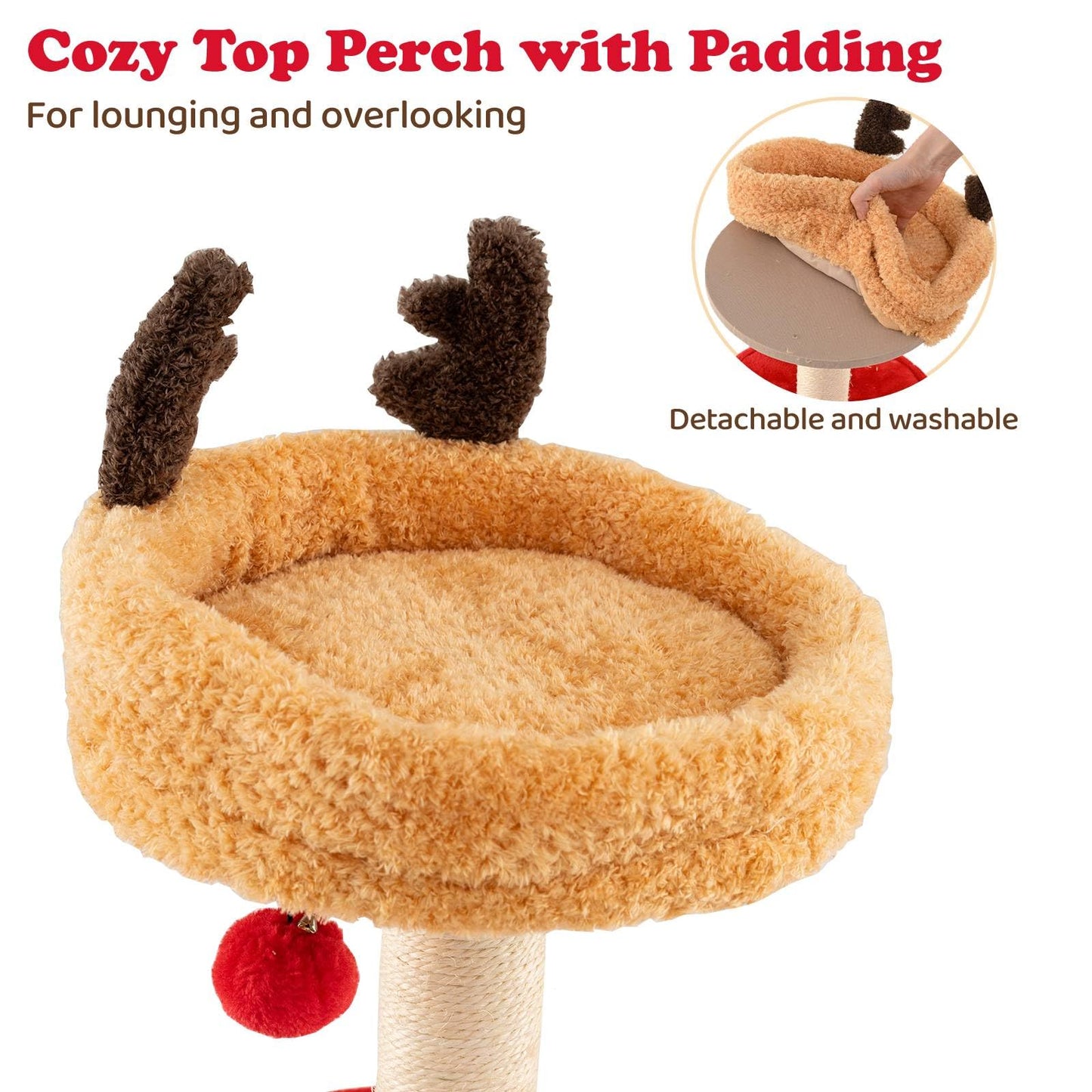 Christmas Cat Tree with Bed 80 CM Modern Kitten Tower with Sisal Scratching Post