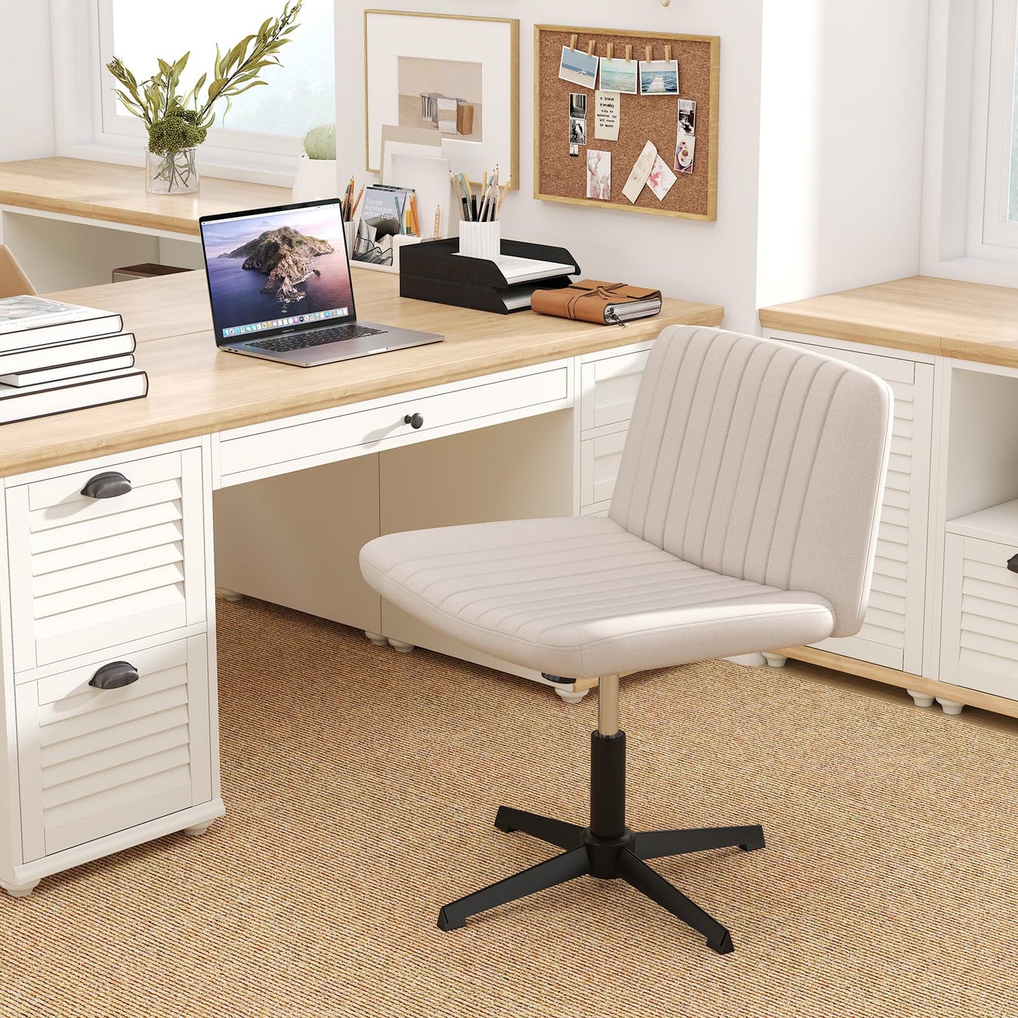 Armless Office Chair, Cross Legged Desk Chair with Wide Seat