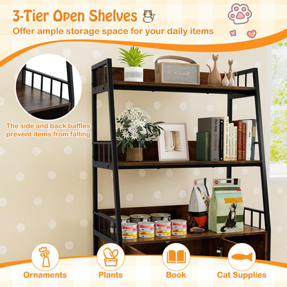 Cat Litter Box Enclosure, Hidden Cats Washroom Furniture with 3-tier Storage Shelves
