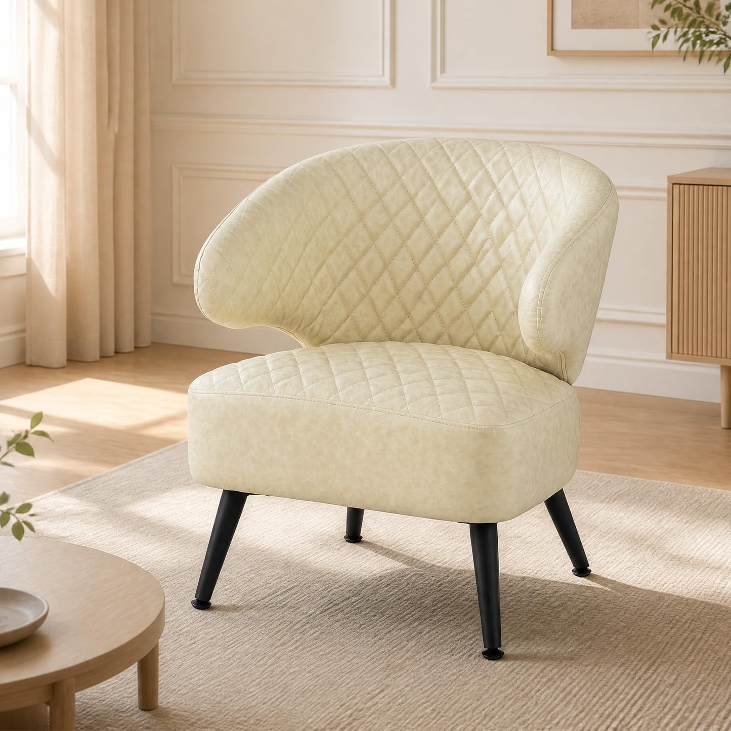 Mid Century Accent Chair Comfy PU Leather Upholstered Armchair