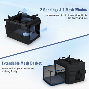 Foldable Soft Fabric Dog Cat Travel Crate with 2 Openings
