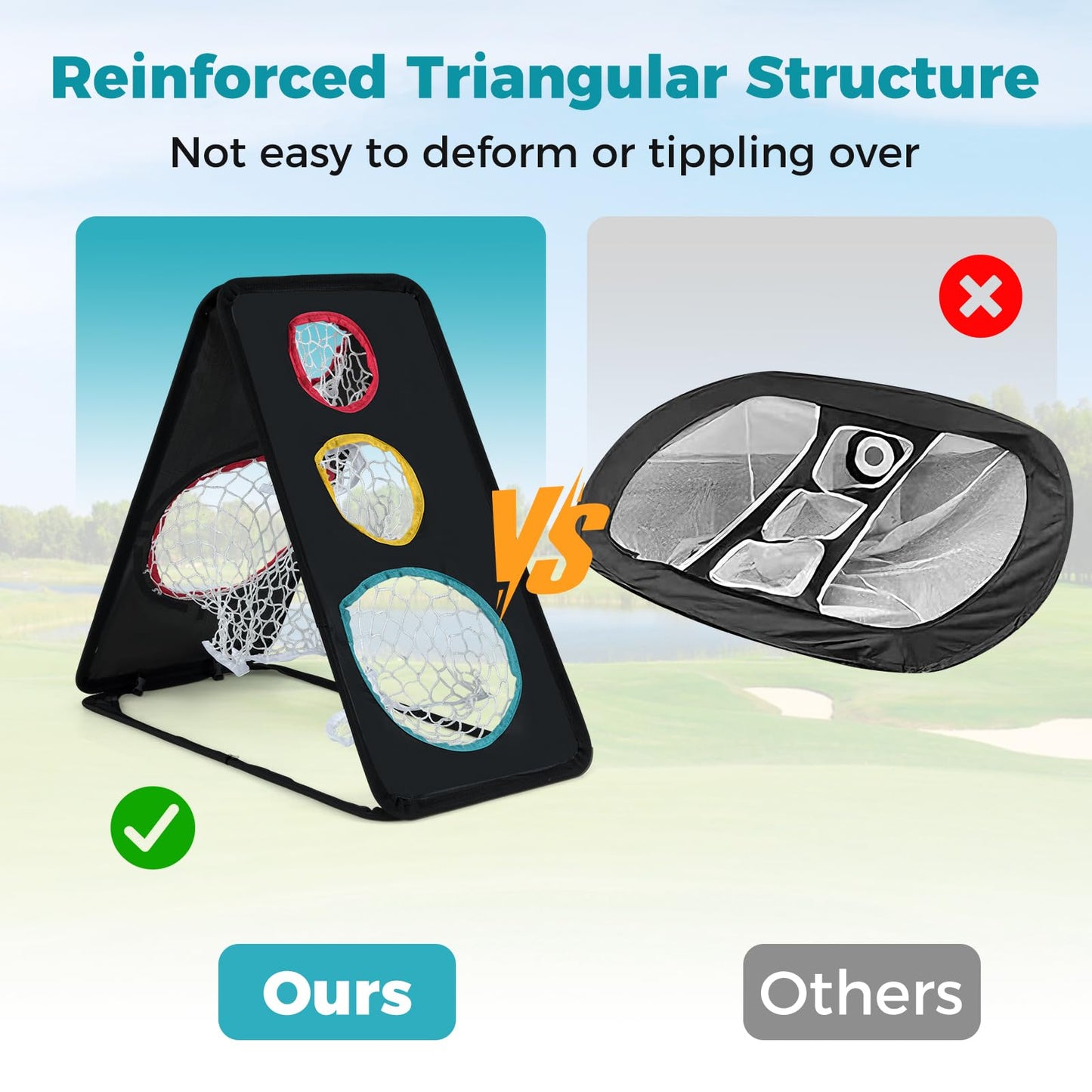 Dual-Sided Golf Chipping Net, Triple Target Golf Practice Net with 5 Target Holes