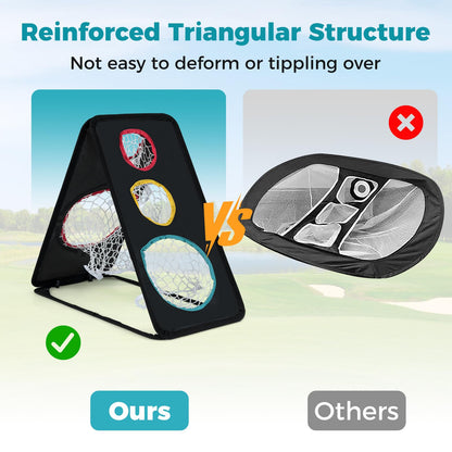 Dual-Sided Golf Chipping Net, Triple Target Golf Practice Net with 5 Target Holes