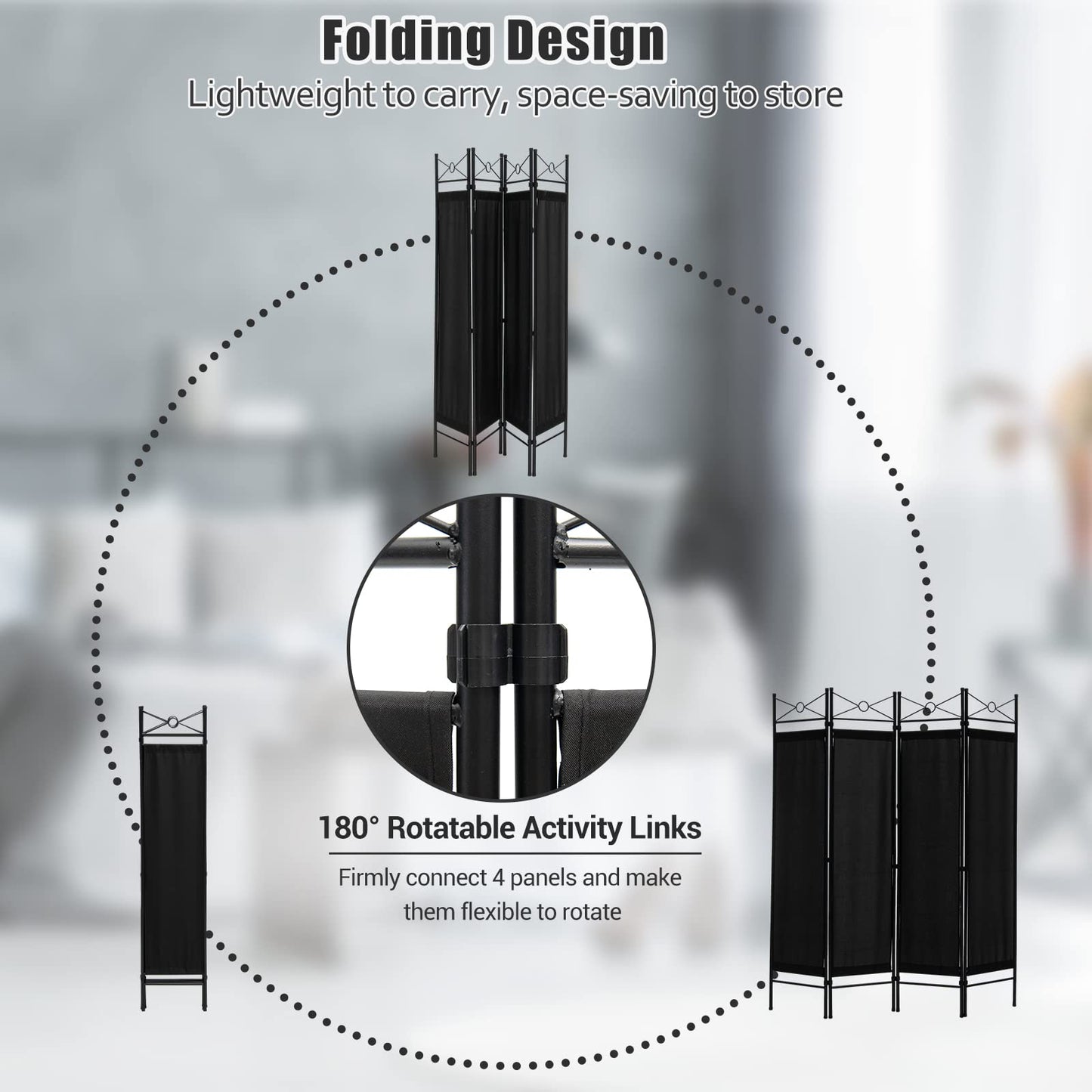 4 Panel Folding Room Divider with Detachable Cloth