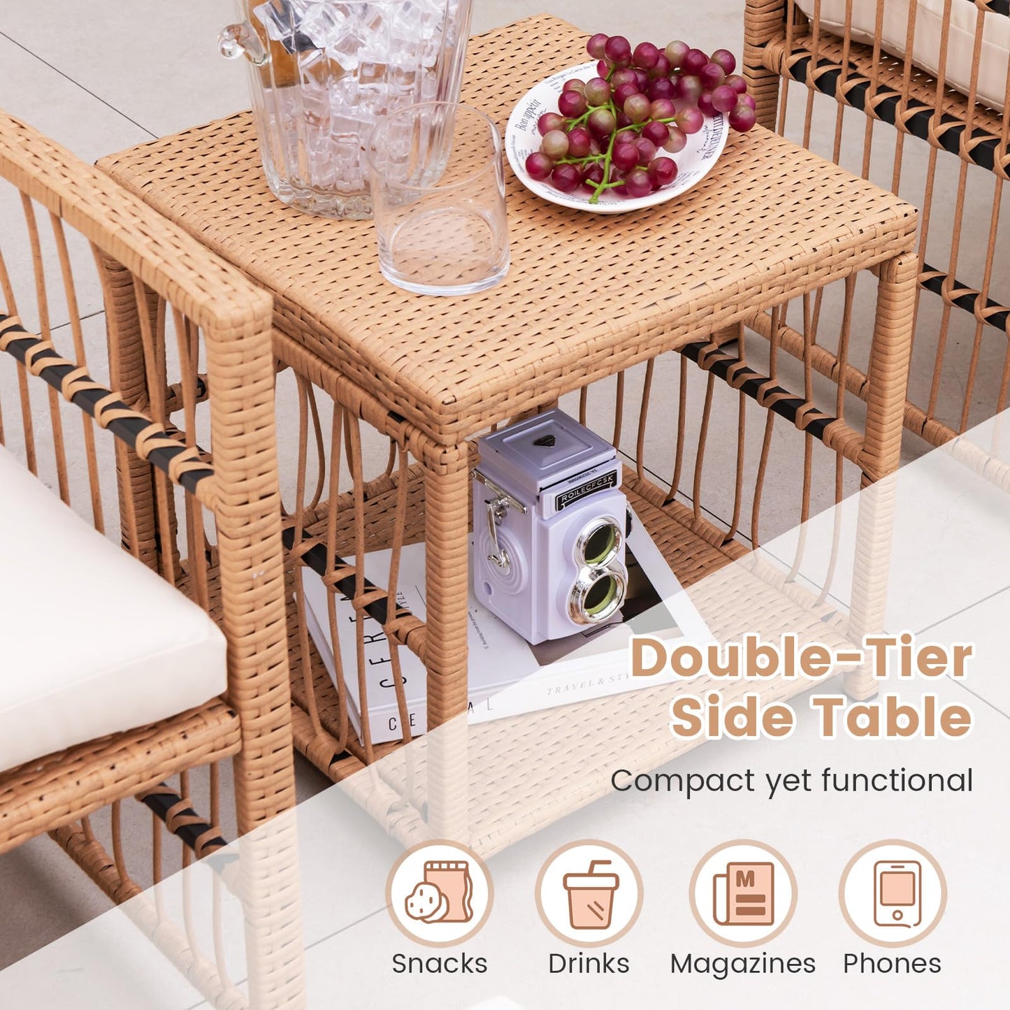 5-Piece Garden Rattan Furniture Set with Cushions