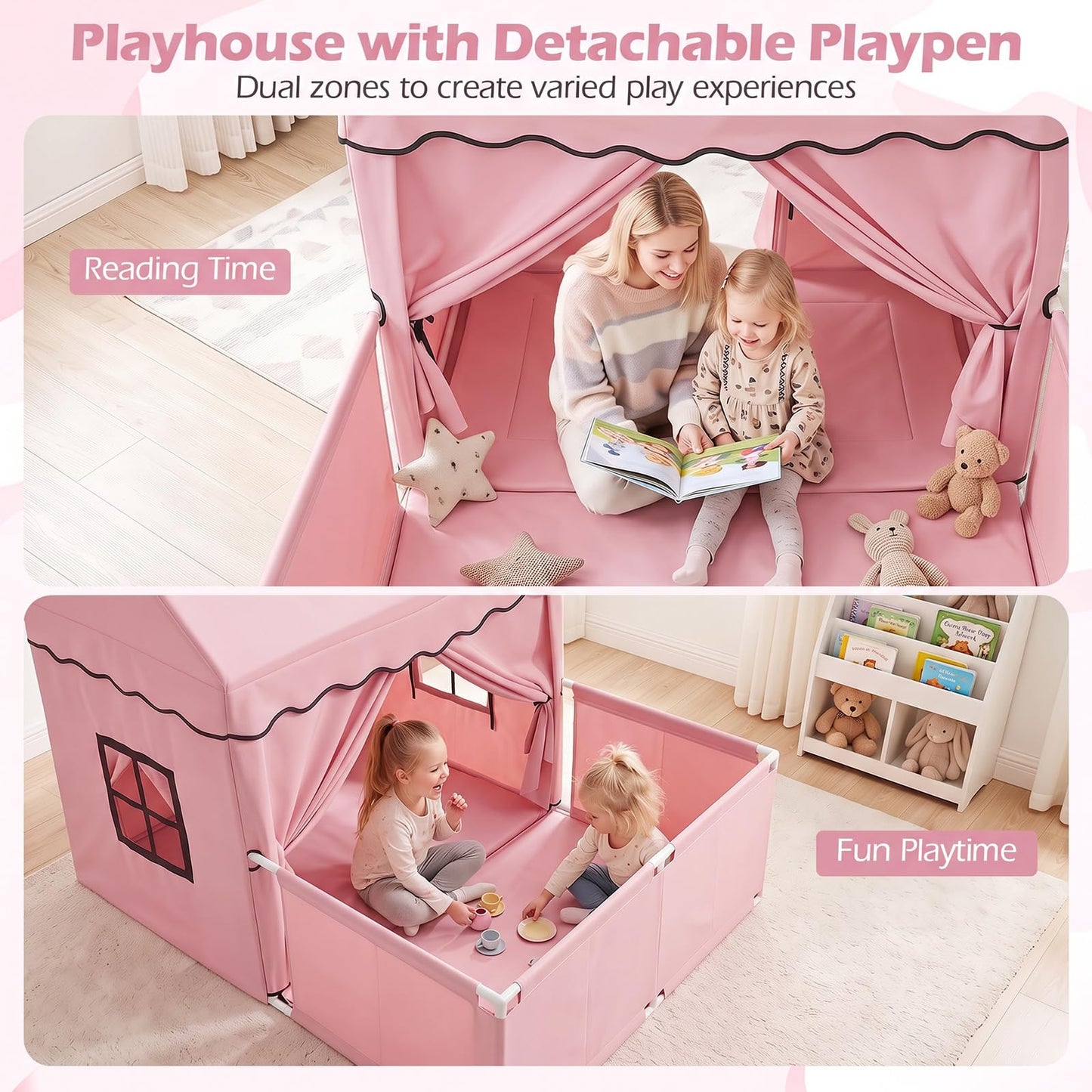 Kids Play Tent with Playpen, Star Lights, Cushion Mat